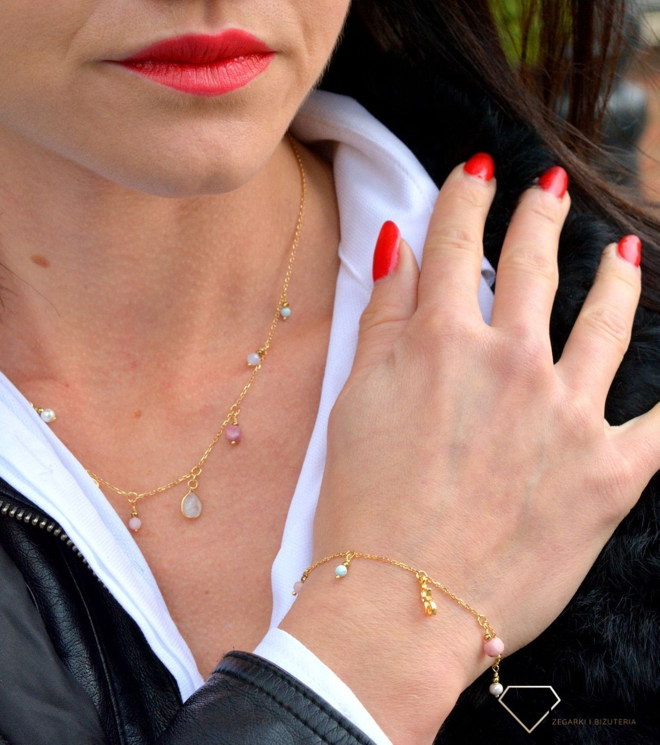 Bransoletka damska z kamieniami naturalnymi kamień księżycowy, rodonit, chalcedon DIA-BRA-4022-925.jpg