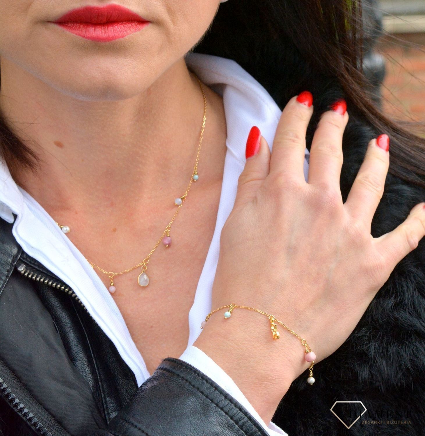 Bransoletka damska z kamieniami naturalnymi kamień księżycowy, rodonit, chalcedon DIA-BRA-4022-925.jpg