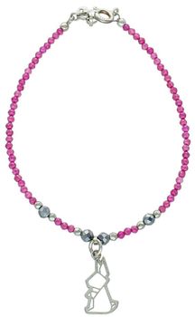 Bransoletka srebrna 925 DIA-BRA-4043-925 z rubinem, hematytem, hikari i zawieszką króliczkiem. Długość 17+1 cm, zapięcie na karabińczyk. Delikatna, kobieca i symboliczna biżuteria.1.jpg