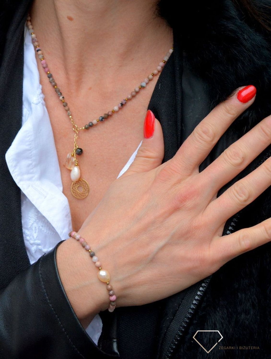 Bransoletka z kamieni naturalnych turmalin,perła DIA-BRA-4046-925 (2).jpg