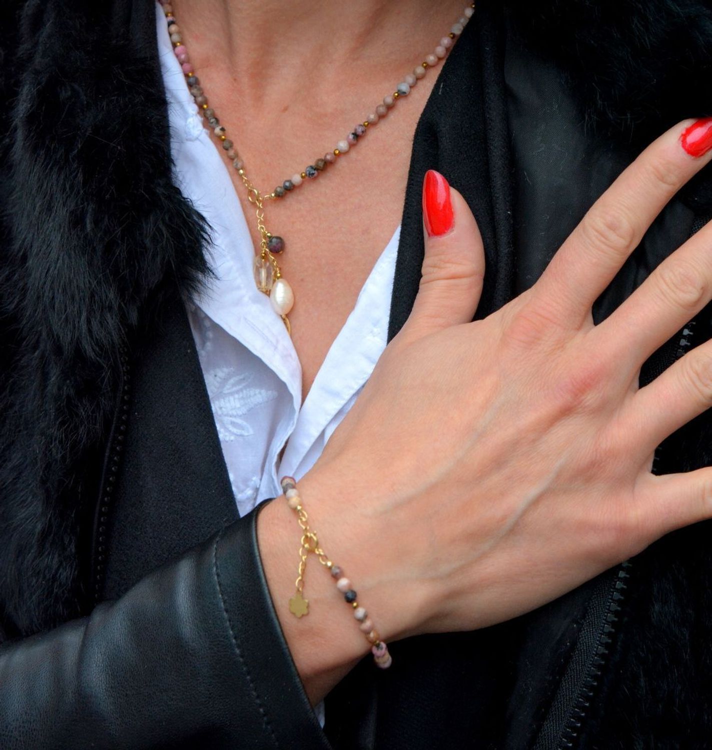 Bransoletka z kamieni naturalnych turmalin,perła DIA-BRA-4046-925 (2).jpg