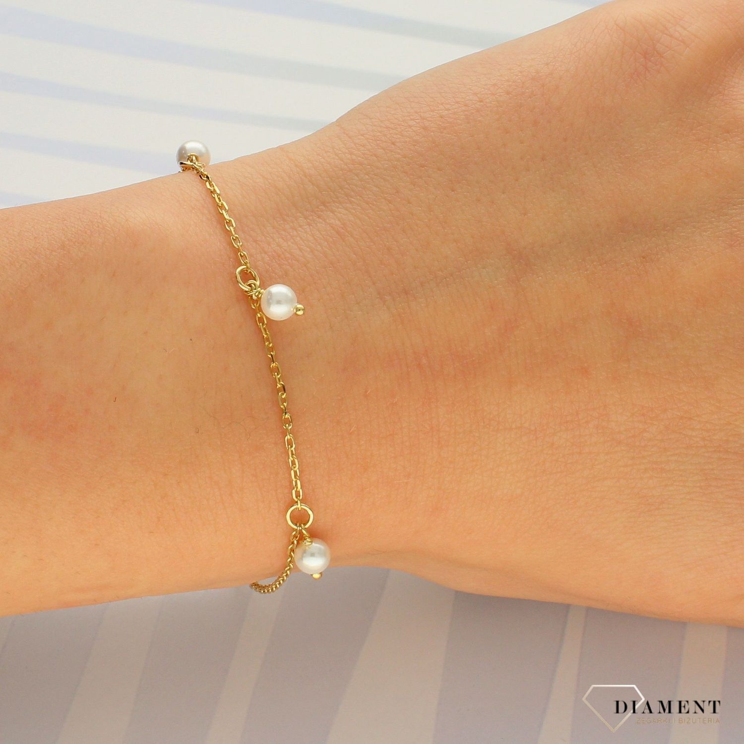 Bransoletka damska pozłacana z perłami 'Złoto i Perła' DIA-BRA-4064-925.jpg