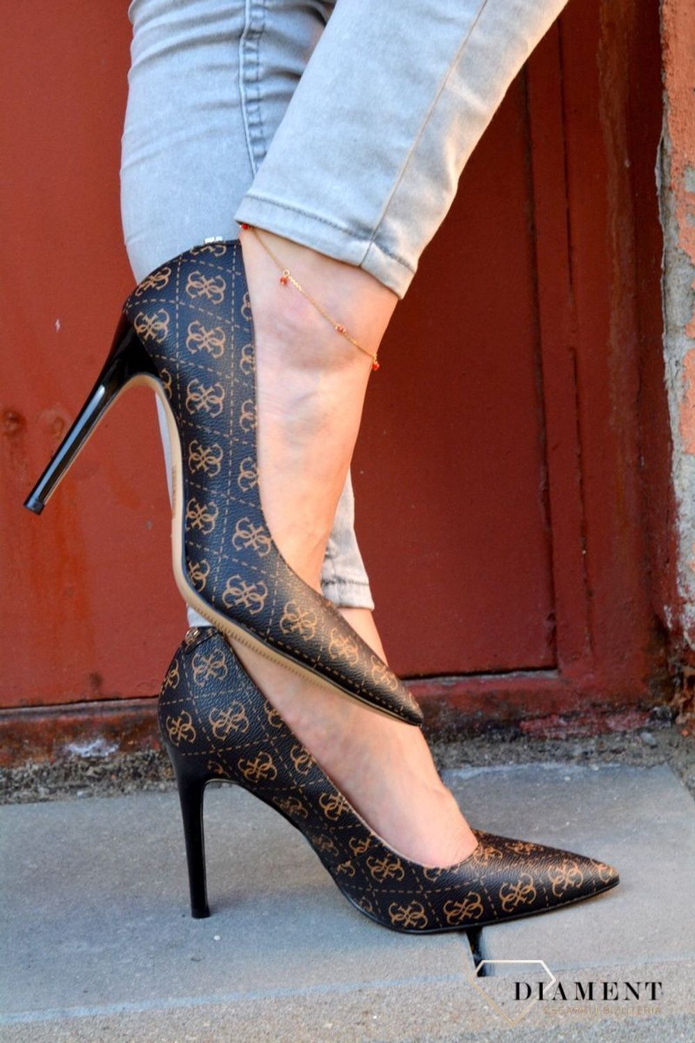 Srebrna pozłacana bransoletka na nogę z czerwonymi kryształami DIA-BRA-4067-925.jpg