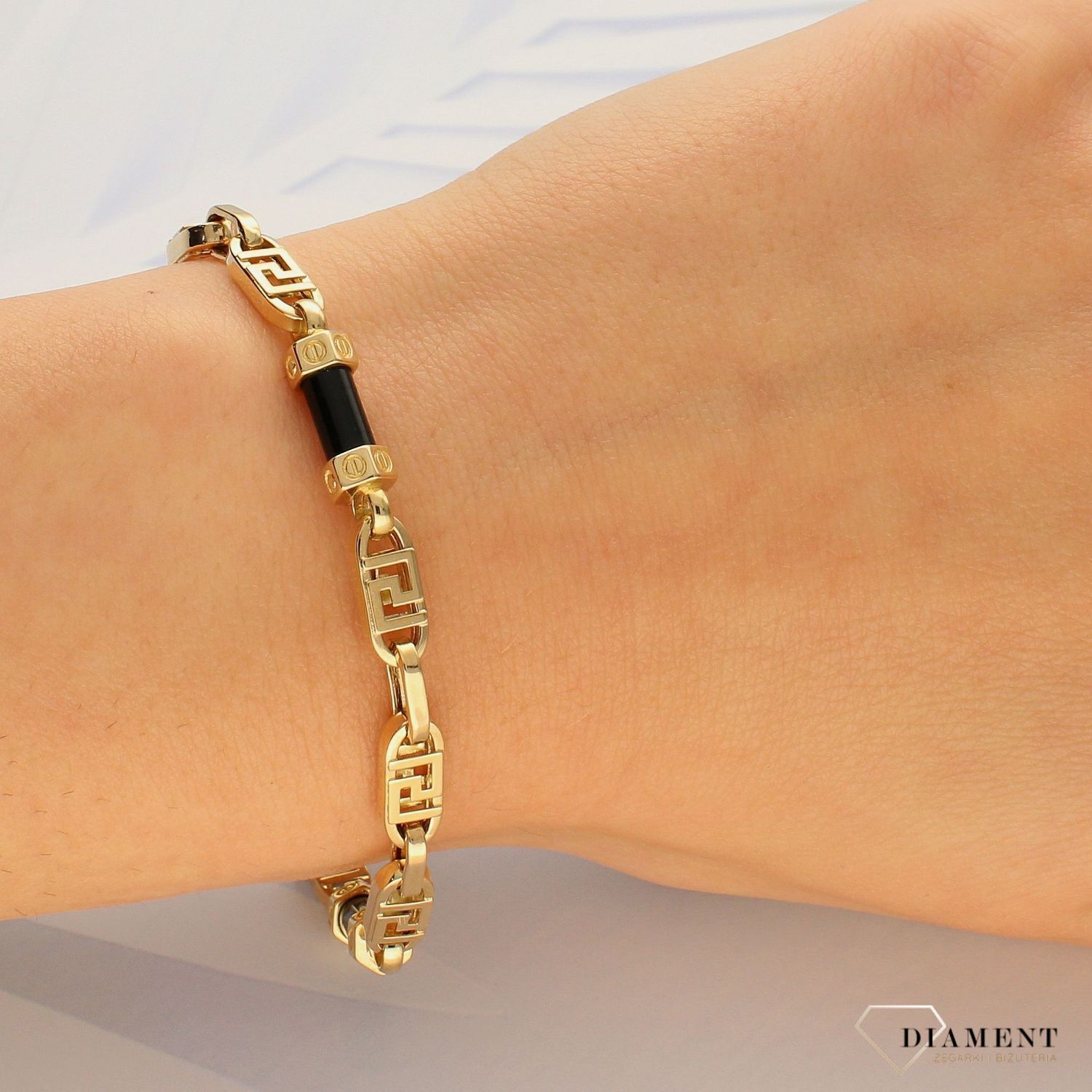 Złota bransoletka 585 grube ogniwa z onyksem DIA-BRA-4152-585 (1).jpg