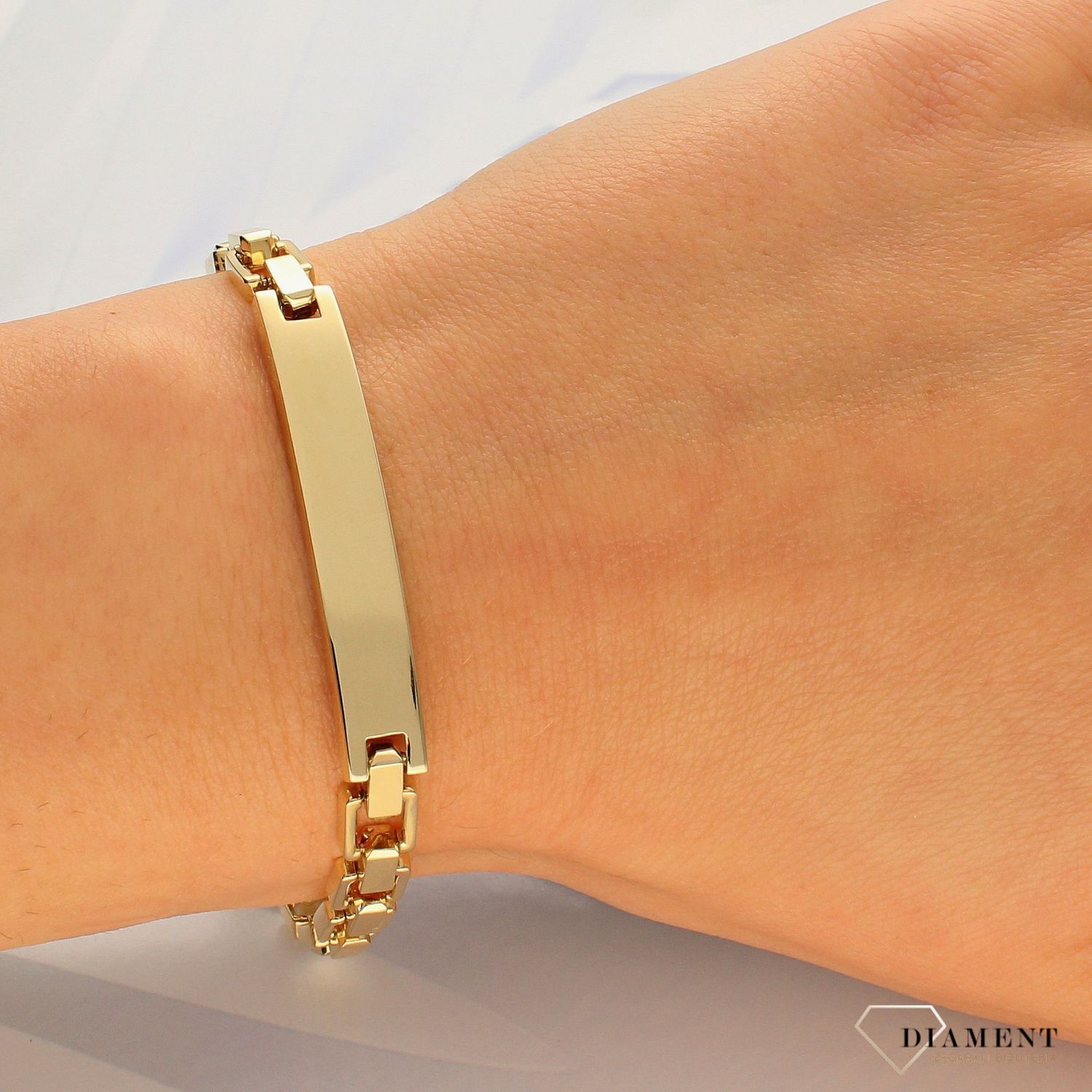 Złota bransoletka szeroka z blaszką do graweru DIA-BRA-4155-585 (1).jpg