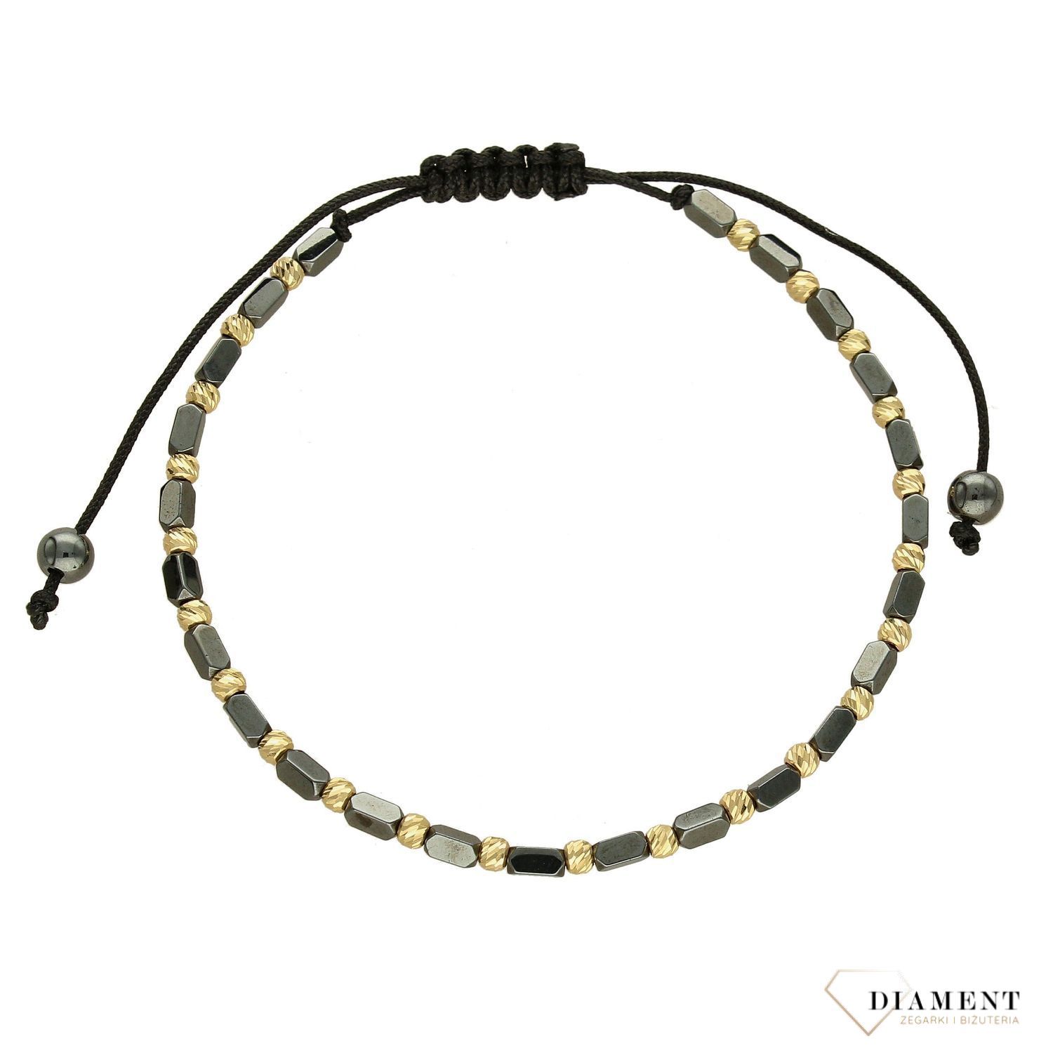 Bransoletka na czarnym sznureczku ze złotymi kuleczkami DIA-BRA-4179-585 (1).jpg