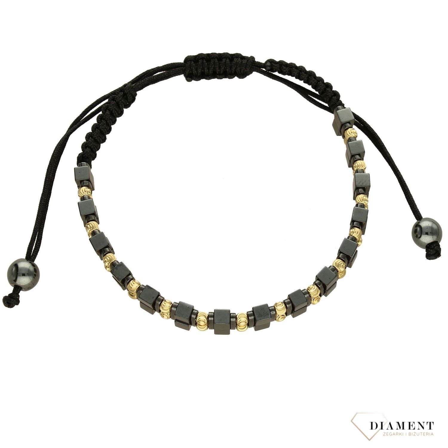 Bransoletka na sznureczku złote kuleczki z hematytem DIA-BRA-4180-585 (1).jpg