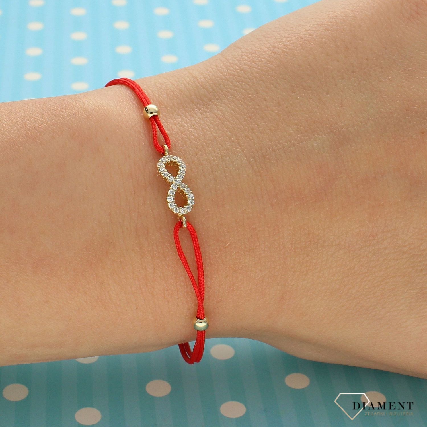 Bransoletka na czerwonym sznureczku ze znakiem nieskończoności DIA-BRA-4187-585 (1).jpg