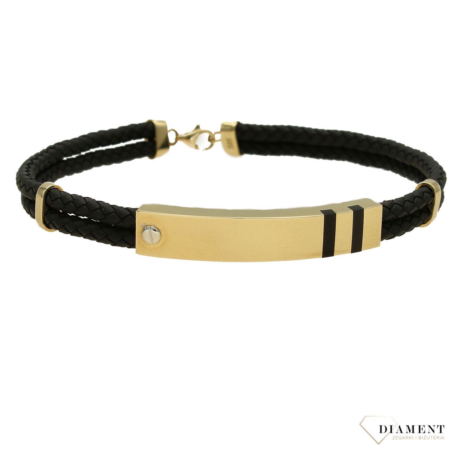 Złota bransoletka z blaszką na skórzanej plecionce DIA-BRA-4190-585 (1).jpg