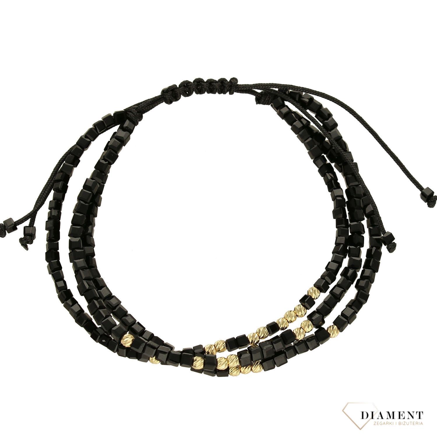 Bransoletka na potrójnym sznureczku ze złotymi kuleczkami DIA-BRA-4191-585 (1).jpg