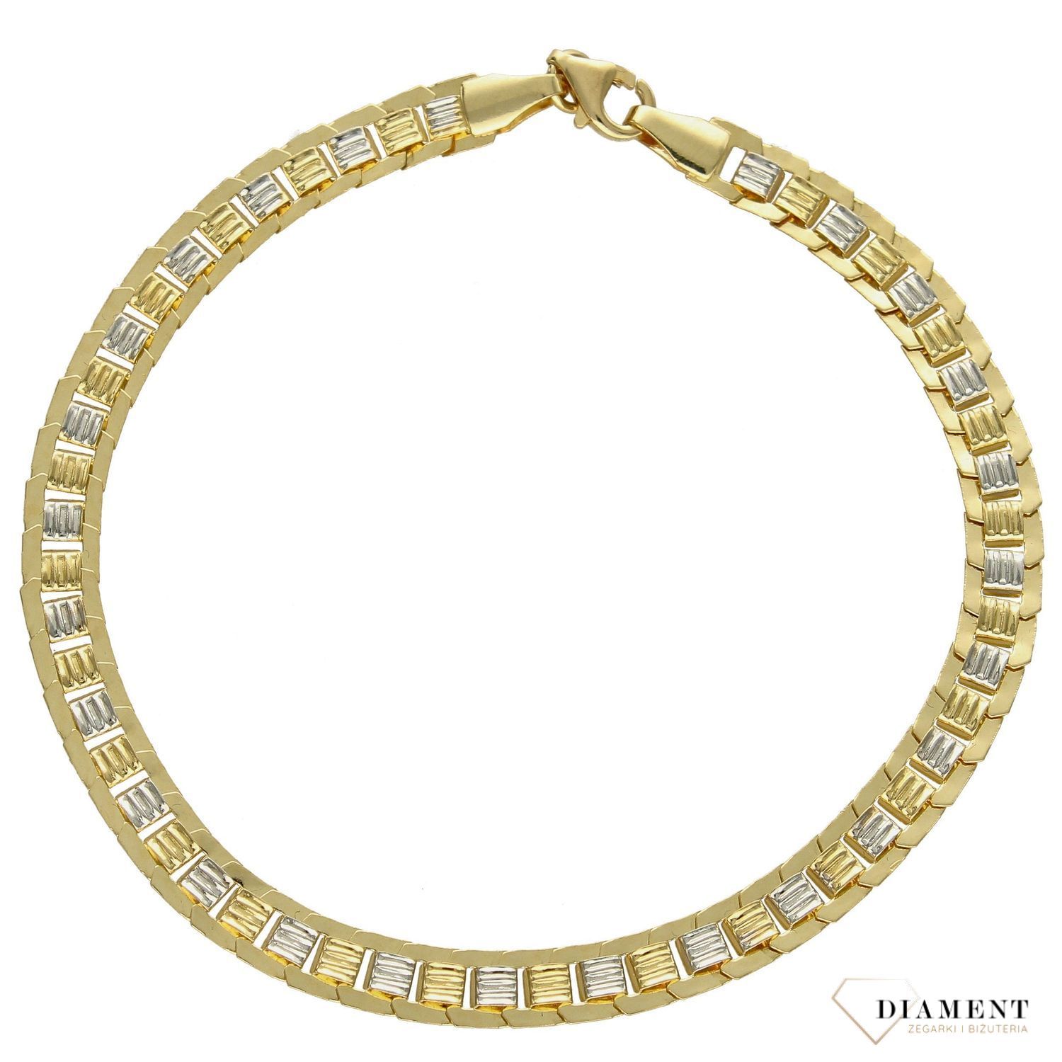 Złota bransoletka płaskie ogniwa z dodatkiem białego złota DIA-BRA-4222-585 (1).jpg