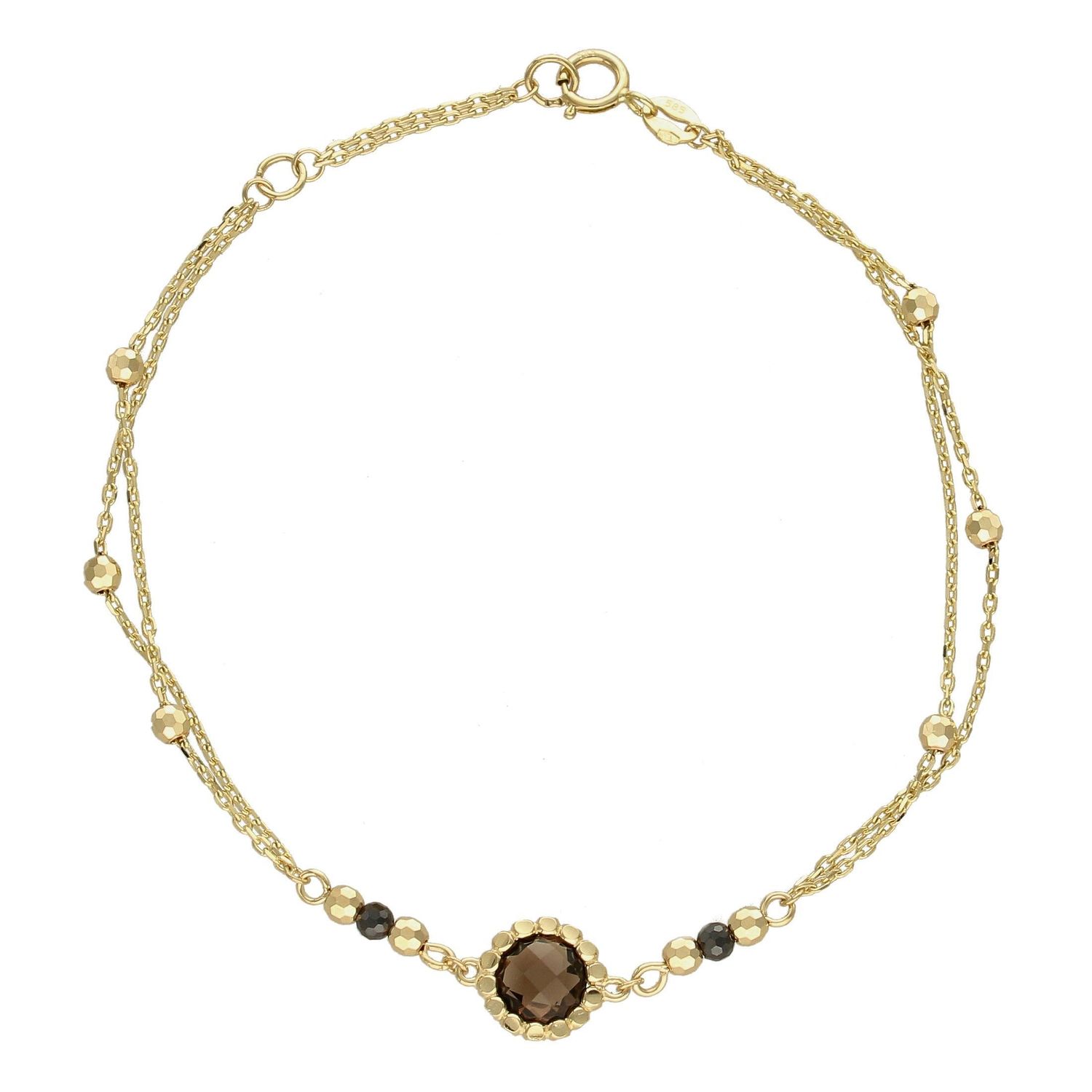 Bransoletka złota z czarnymi koralikami i ciemną cyrkonią DIA-BRA-4245-585 na podwójnym łańcuszku z regulowaną długością (1).jpg