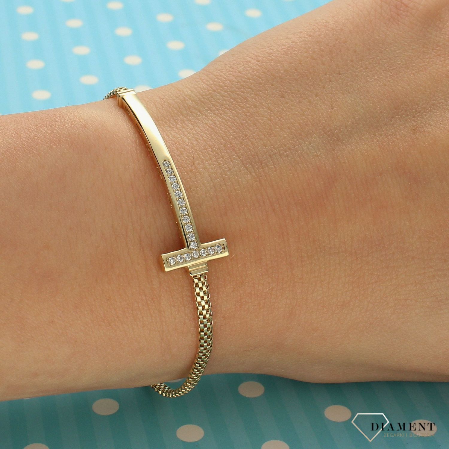 Złota bransoletka nowoczesna zawieszka z cyrkonią DIA-BRA-4249-585 (1).jpg
