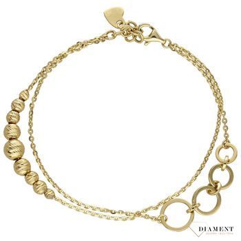 Złota bransoletka zdobiony podwójny łańcuszek DIA-BRA-4252-585. Złota bransoletka o nowoczesnym wyglądzie to idealny pomysł na prezent dla wyjątkowej kobiety (1).jpg