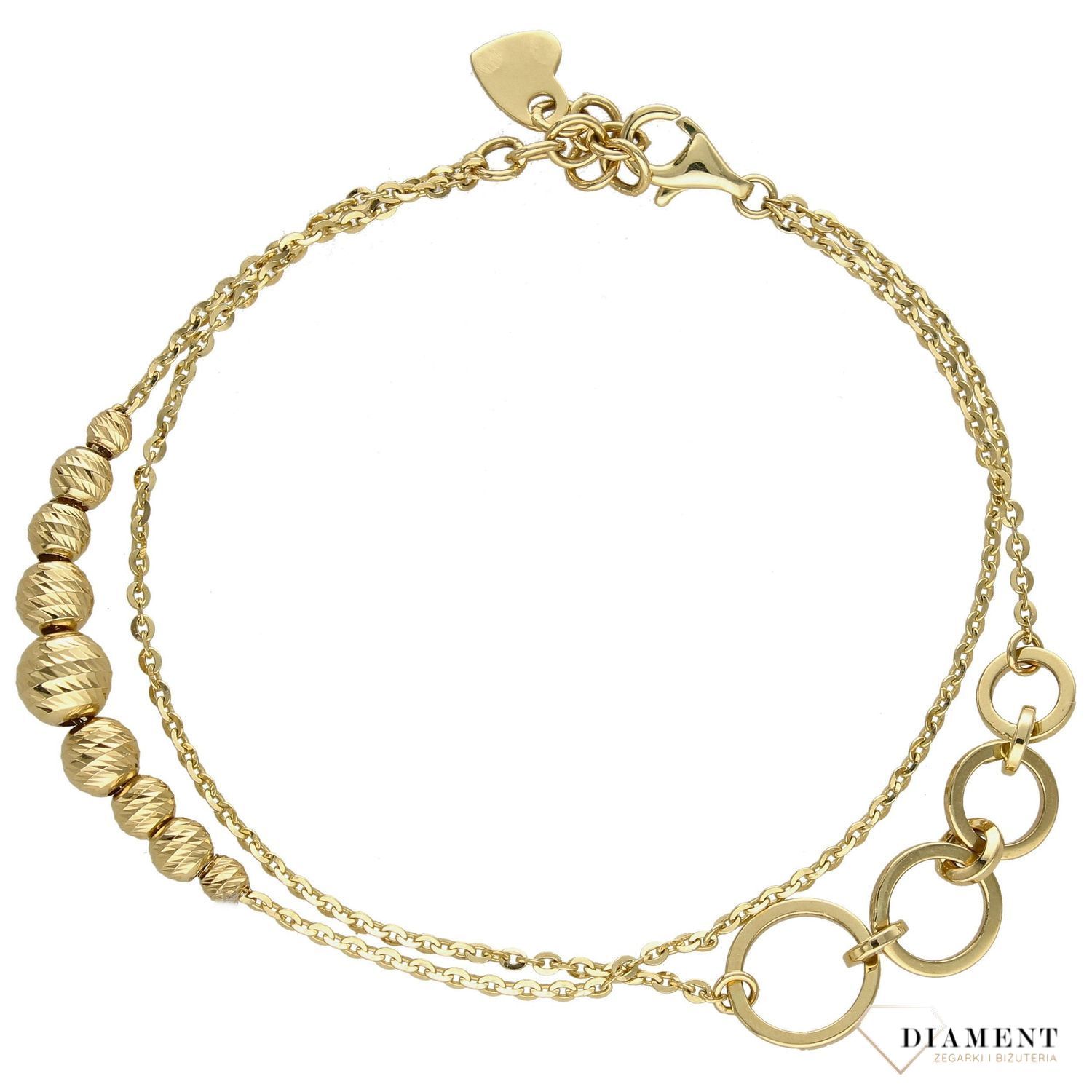 Złota bransoletka zdobiony podwójny łańcuszek DIA-BRA-4252-585. Złota bransoletka o nowoczesnym wyglądzie to idealny pomysł na prezent dla wyjątkowej kobiety (1).jpg
