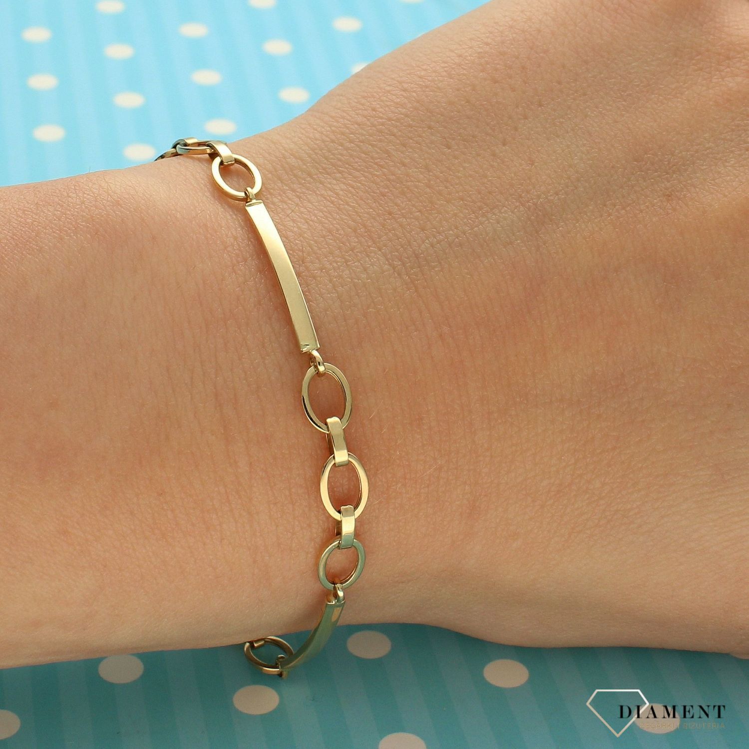 Złota bransoletka proste oczka w połączeniu z blaszką DIA-BRA-4256-585 (1).jpg