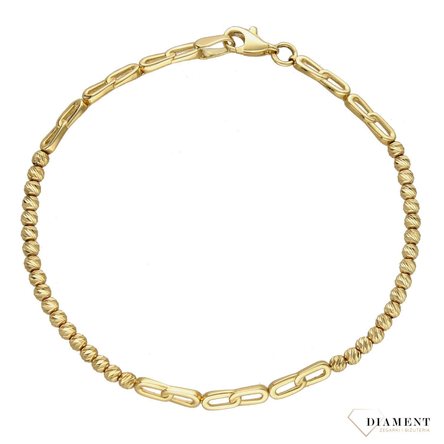 Złota bransoletka grawerowane złote kuleczki z klasycznym łańcuszkiem DIA-BRA-4257-585 (1).jpg