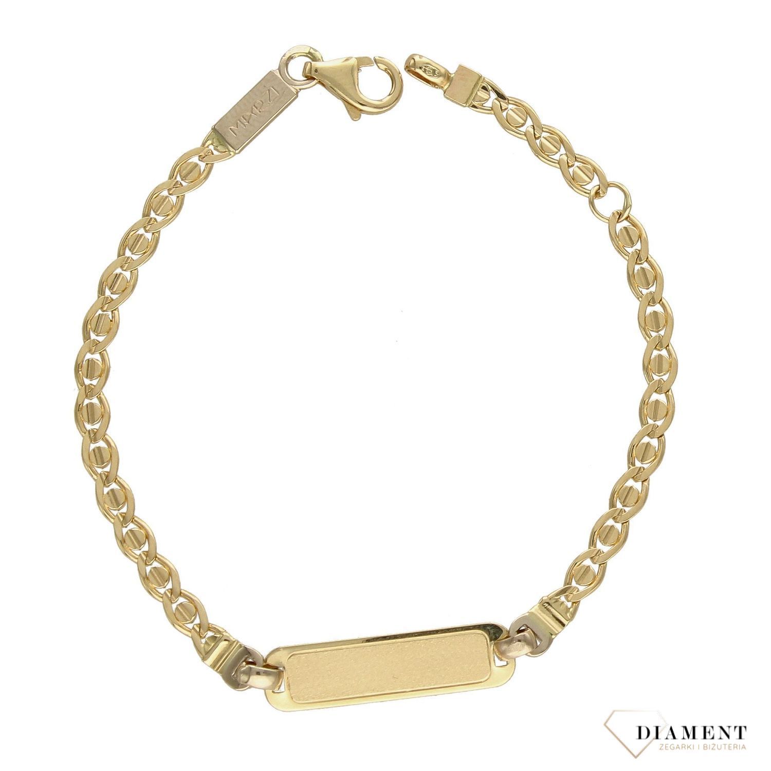 Złota bransoletka dla dziecka z blaszką do graweru DIA-BRA-4285-585 (1).jpg