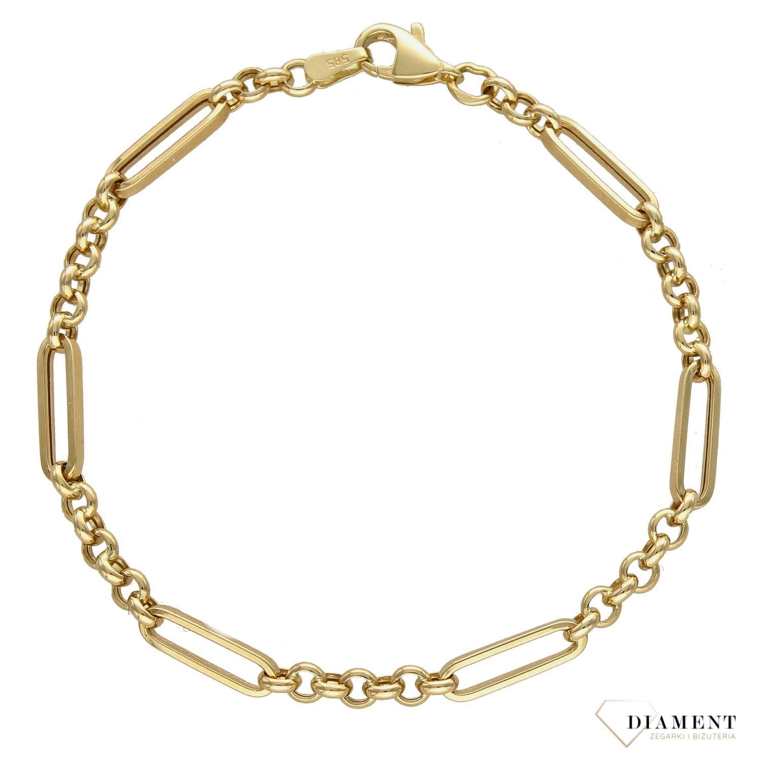 Złota bransoletka ponadczasowy wzór z ogniw DIA-BRA-4388-585. Ponadczasowa, klasyczna biżuteria, w której harmonijne wzory wspaniale łączą się z blaskiem żółtego złota (1).jpg