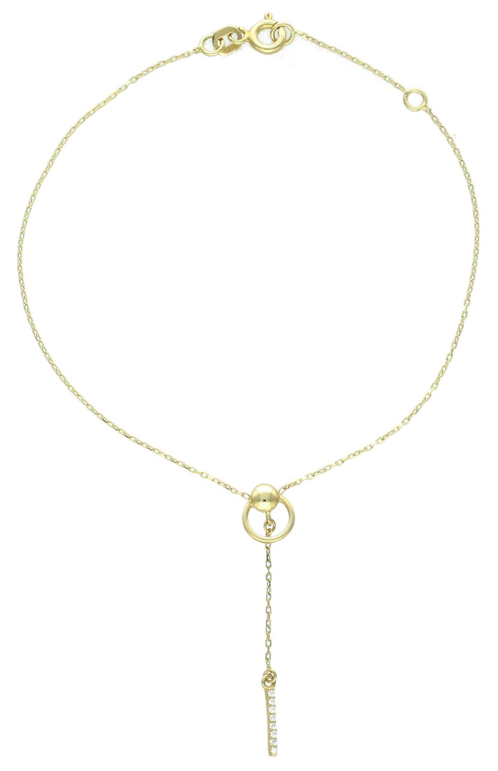 Bransoletka złota celebrytka pr 585, DIA-BRA-4476-585 Złota bransoletka wykonana z 14 karatowego żółtego złota. Złota biżuteria w oryginalnej formie ozdobiona małym kółeczkiem z wiszącym1.jpg