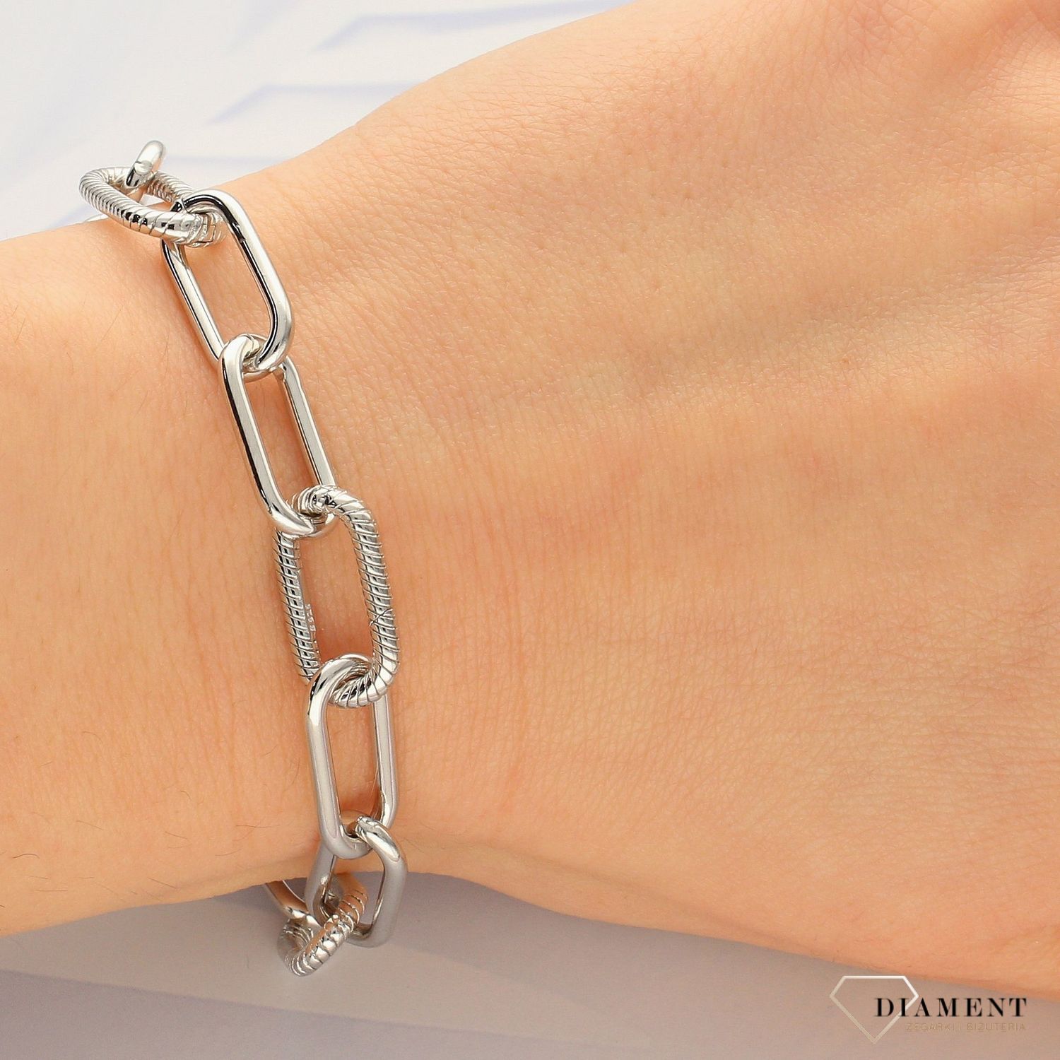 Srebrna bransoletka spinacze, duże oczka 925 DIA-BRA-4644-925 (2).jpg