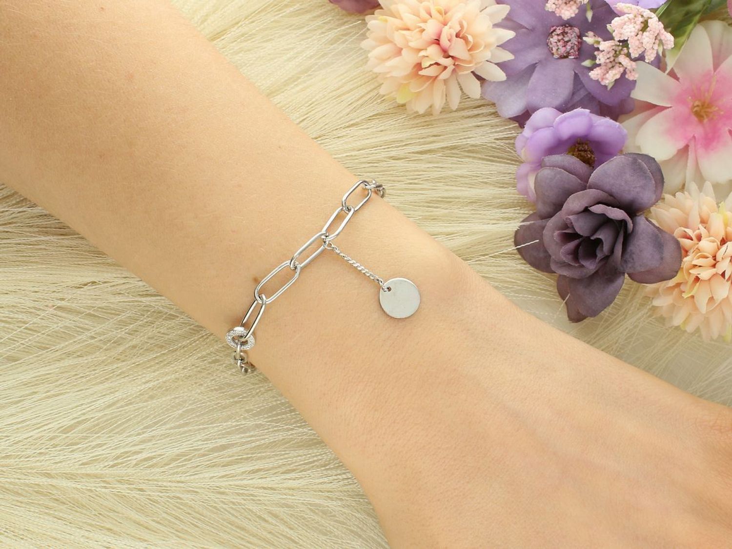 Bransoletka damska srebrna spinaczowa z wisząca blaszką próba 925, DIA-BRA-4646-925 1.jpg