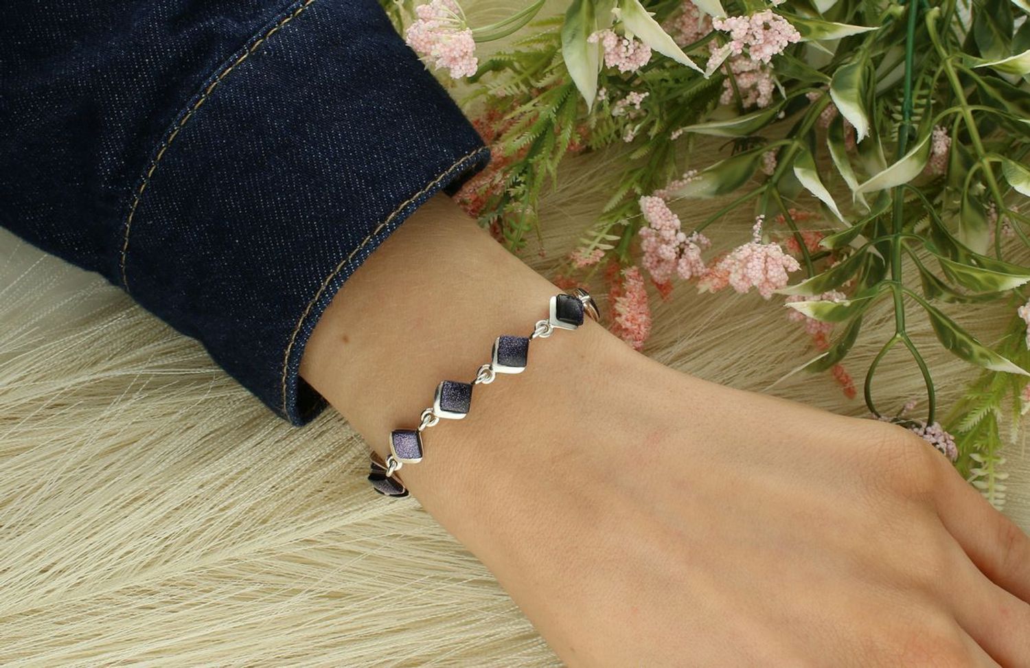 Elegancka srebrna bransoletka damska z kamieniem noc kairu. Waga 9,30 g, długość 19–20 cm, srebro próby 925, wygodne zapięcie na karabińczyk. Idealna na prezent.1.jpg