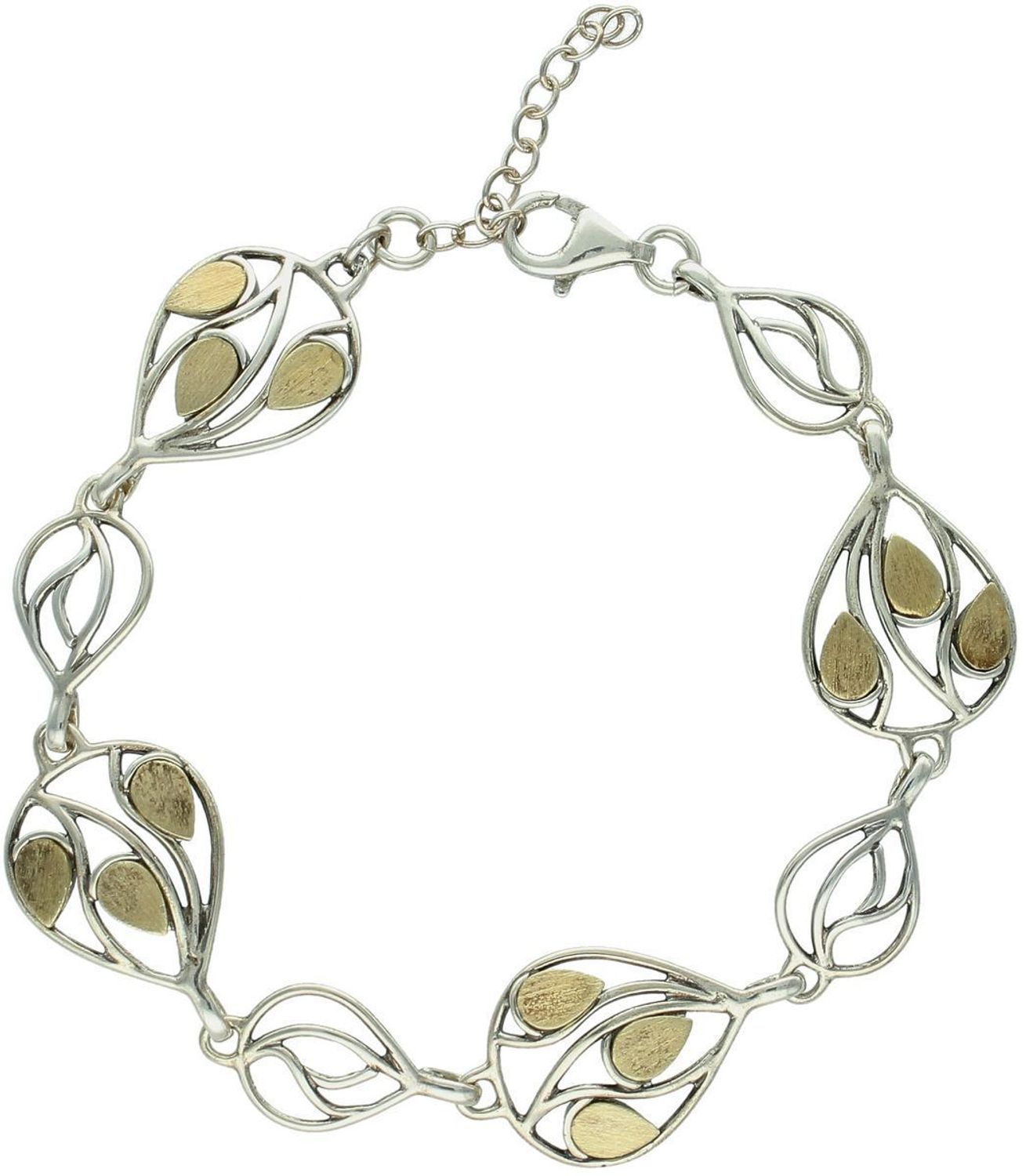 Elegancka bransoletka damska srebrna z elementami pozłacanymi w kształcie łezek. Wykonana z próby 925, długość 18 cm, z możliwością przedłużenia o 3 cm. Idealna na prezent.1.jpg