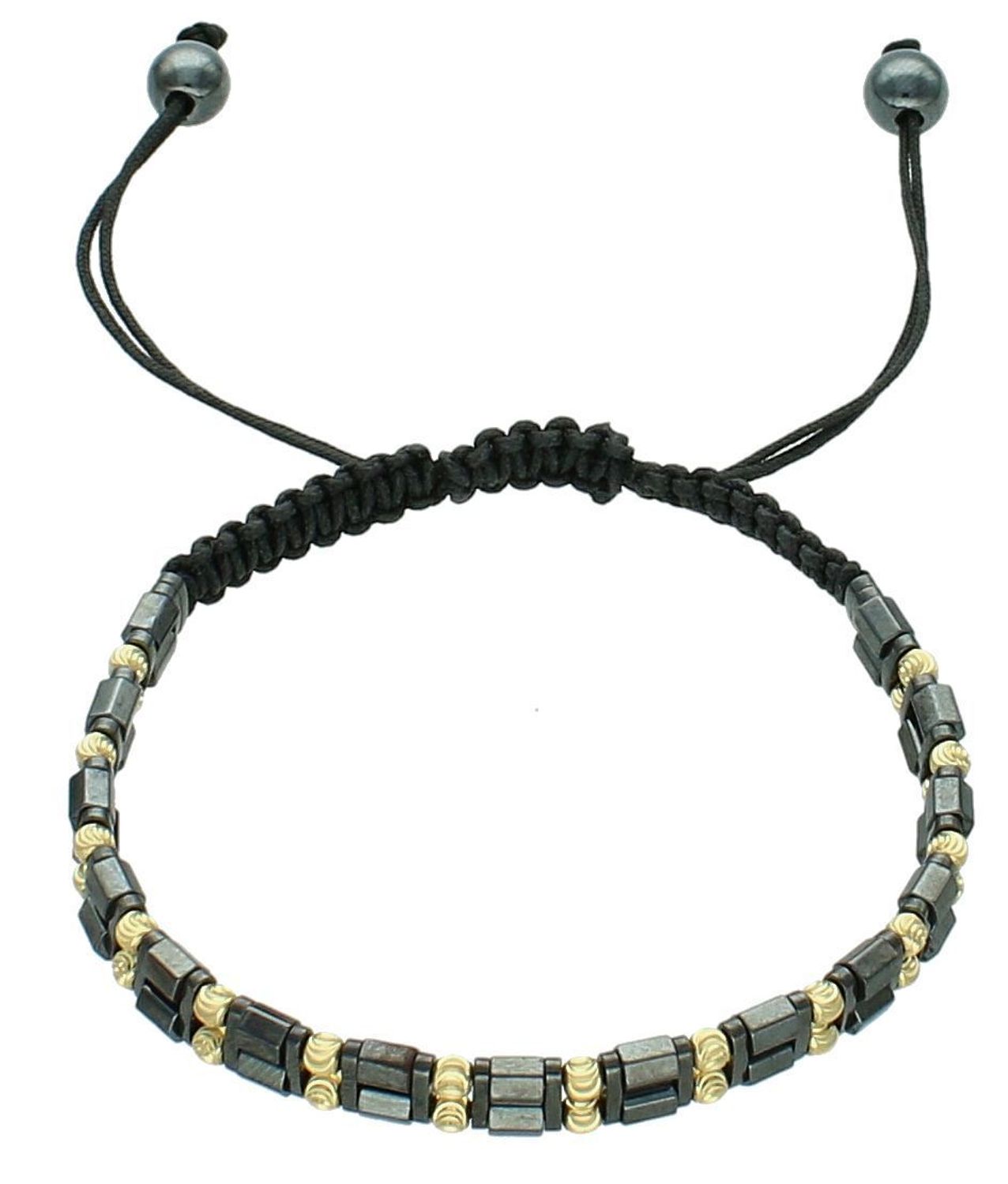 Bransoletka złota sznureczek z hematytem pr 585, DIA-BRA-4811-585 Bransoleta złota z czarnym sznurkiem, ozdobiona grawerowanymi kuleczkami i kamieniem hematytem to bardzo modny, nowoczesny 11.jpg