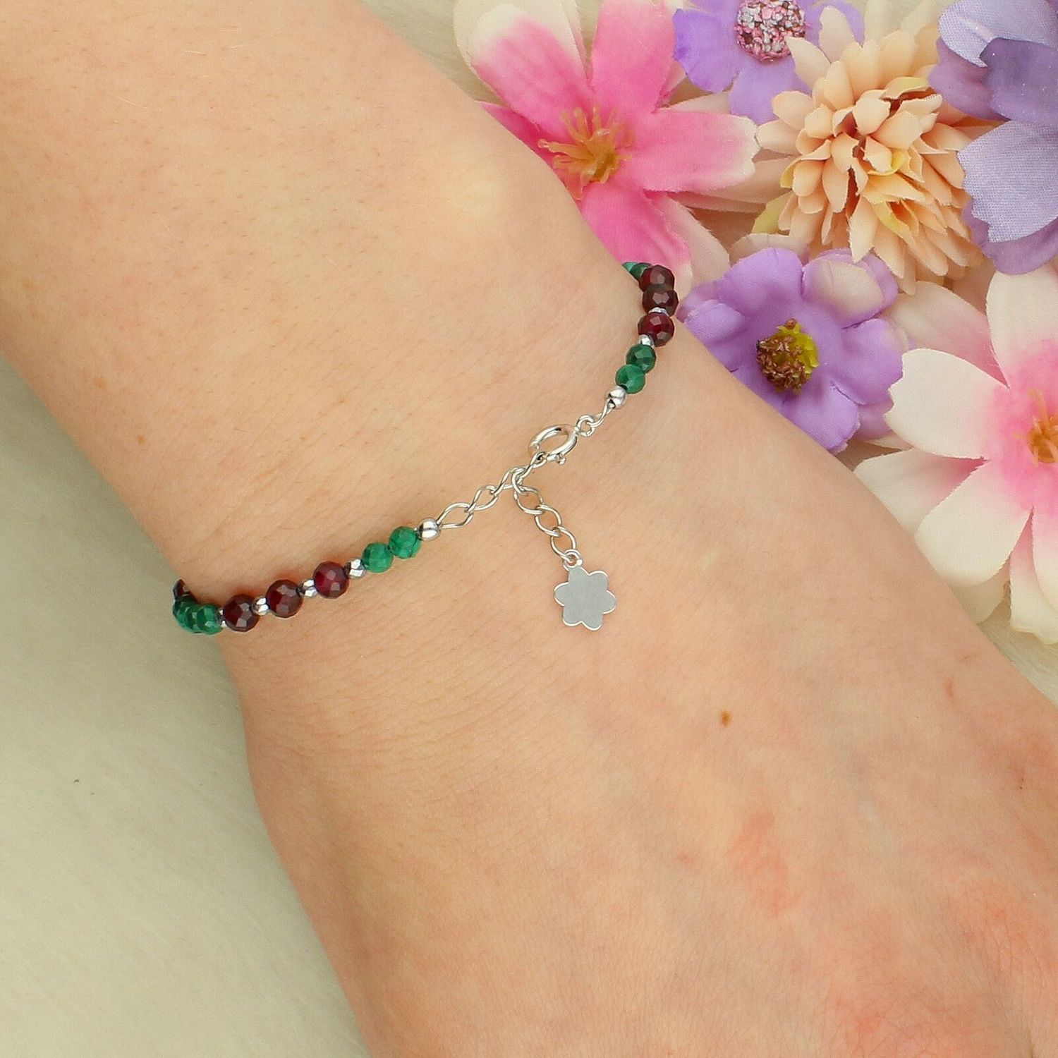 Bransoletka znak zodiaku Skorpion – granat, hematyt, malachit srebro 925 DIA-BRA-4854-925.jpg