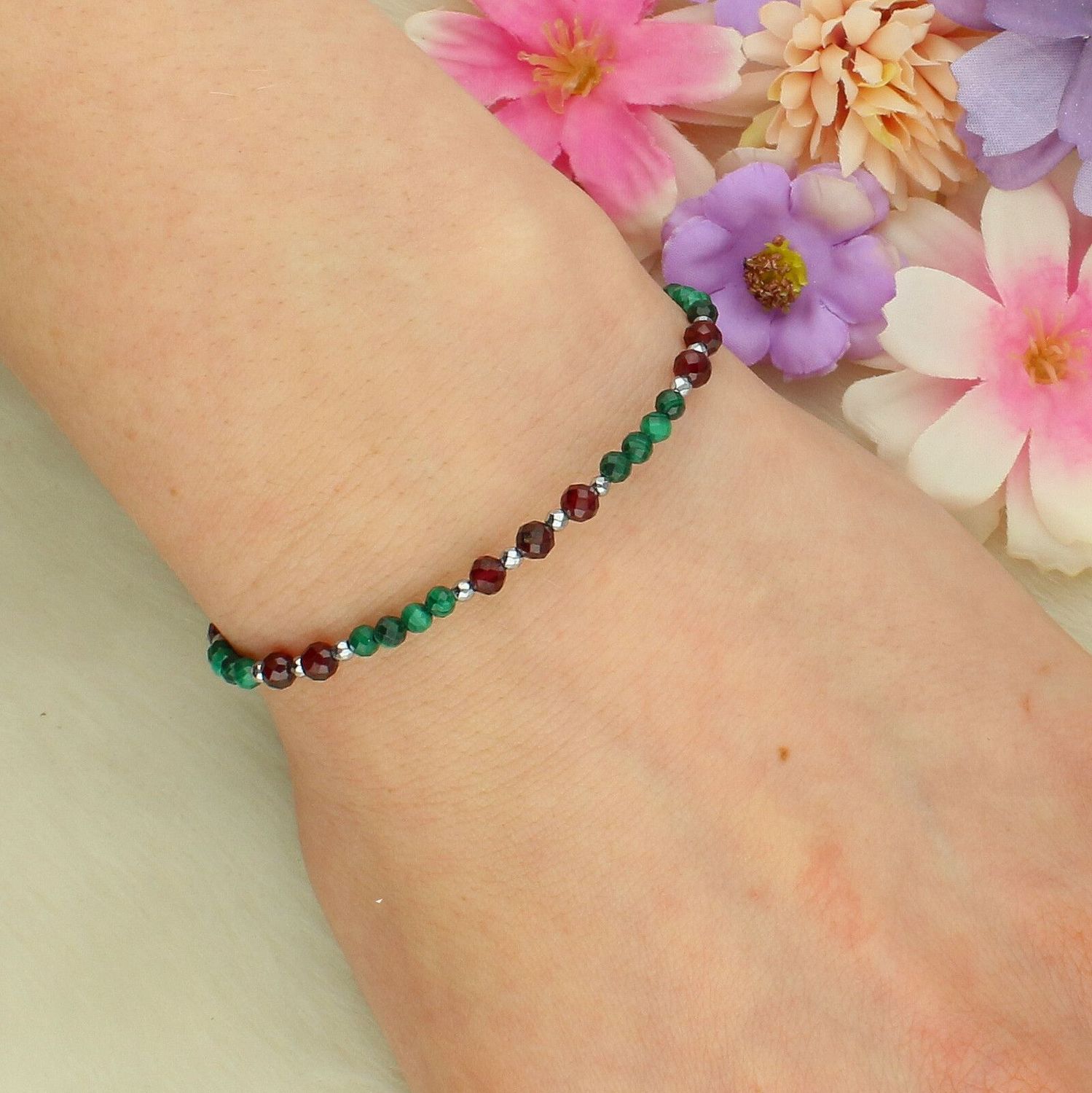 Bransoletka znak zodiaku Skorpion – granat, hematyt, malachit srebro 925 DIA-BRA-4854-925.jpg