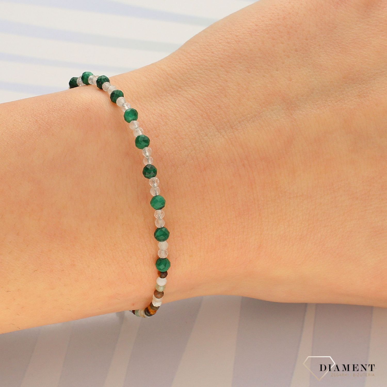 Bransoletka do znaku zodiaku- Byk agat, kwarc różowy, malachit DIA-BRA-4857-925 (1).jpg