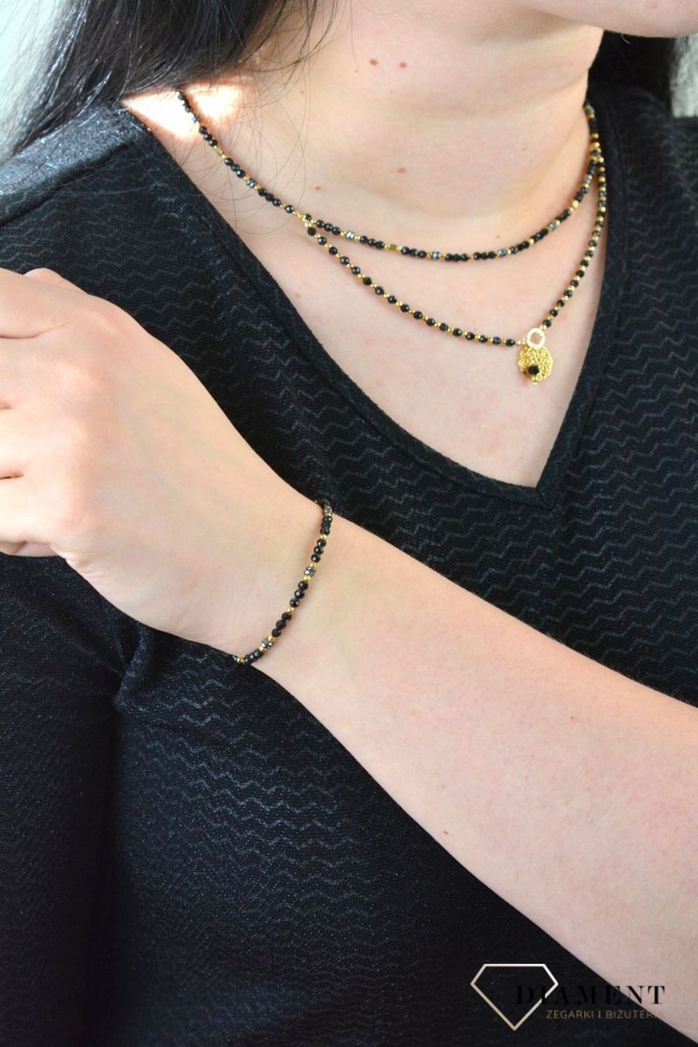 Bransoletka damska naturalne kamienie turmalin, hematyt, tytan DIA-BRA-4867-925.jpg