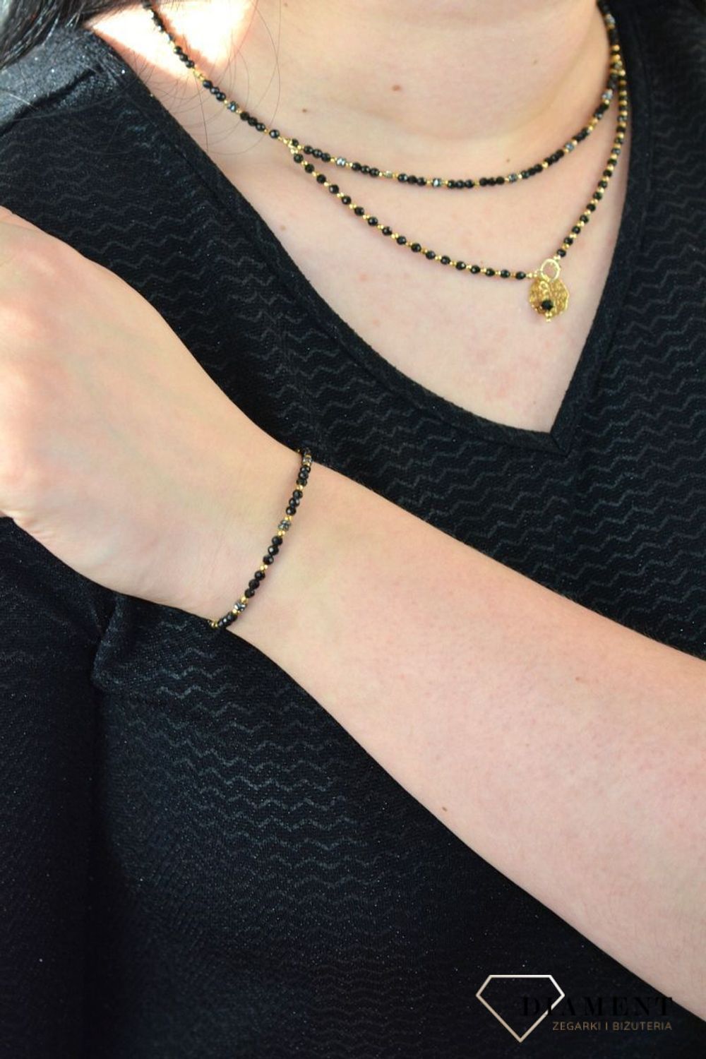 Bransoletka damska naturalne kamienie turmalin, hematyt, tytan DIA-BRA-4867-925.jpg