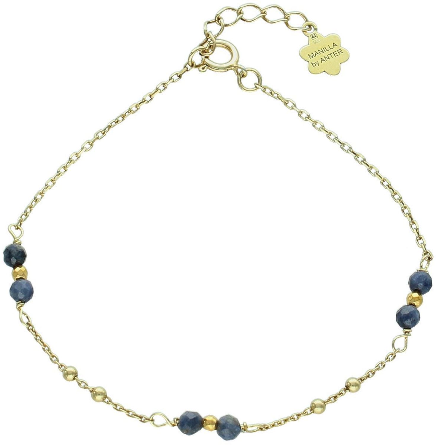 Bransoletka damska srebrna pozłacana 925 z naturalnymi szafirami. Długość 16 cm + 2 cm, zapięcie na karabińczyk. Elegancki i luksusowy dodatek.1.jpg