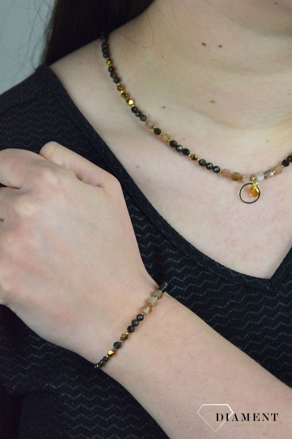 Bransoletka obsydian złocisty, kamień księżycowy, cytryn DIA-BRA-4871-925.jpg