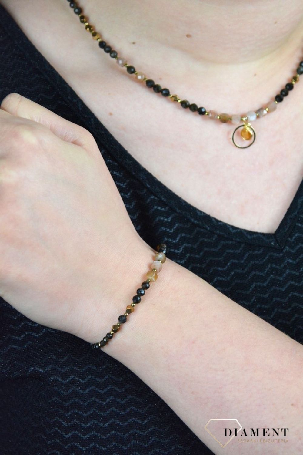 Bransoletka obsydian złocisty, kamień księżycowy, cytryn DIA-BRA-4871-925.jpg