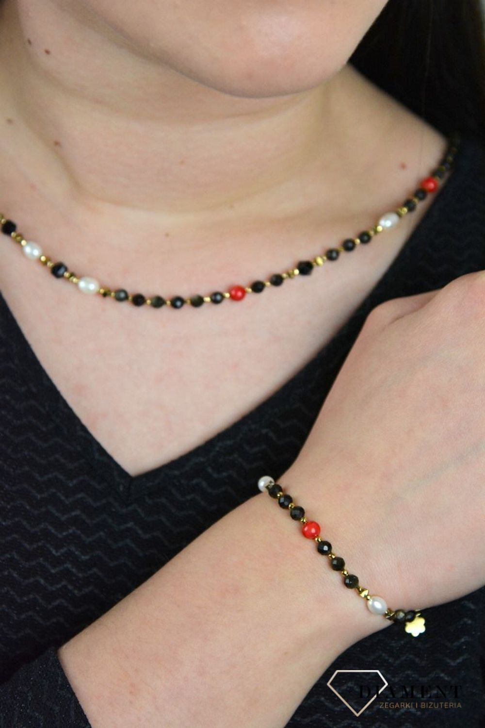 Bransoletka damska obsydian, koral, perła, onyks DIA-BRA-4874-925.jpg