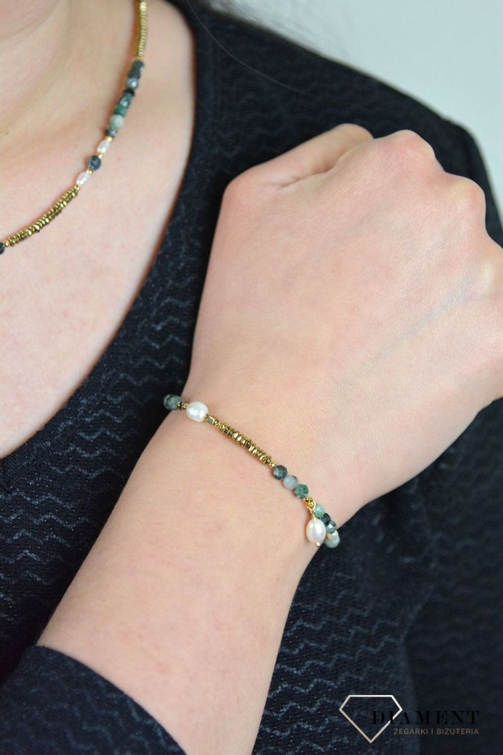Bransoletka damska szmaragd, perła, hematyt DIA-BRA-4875-925.jpg