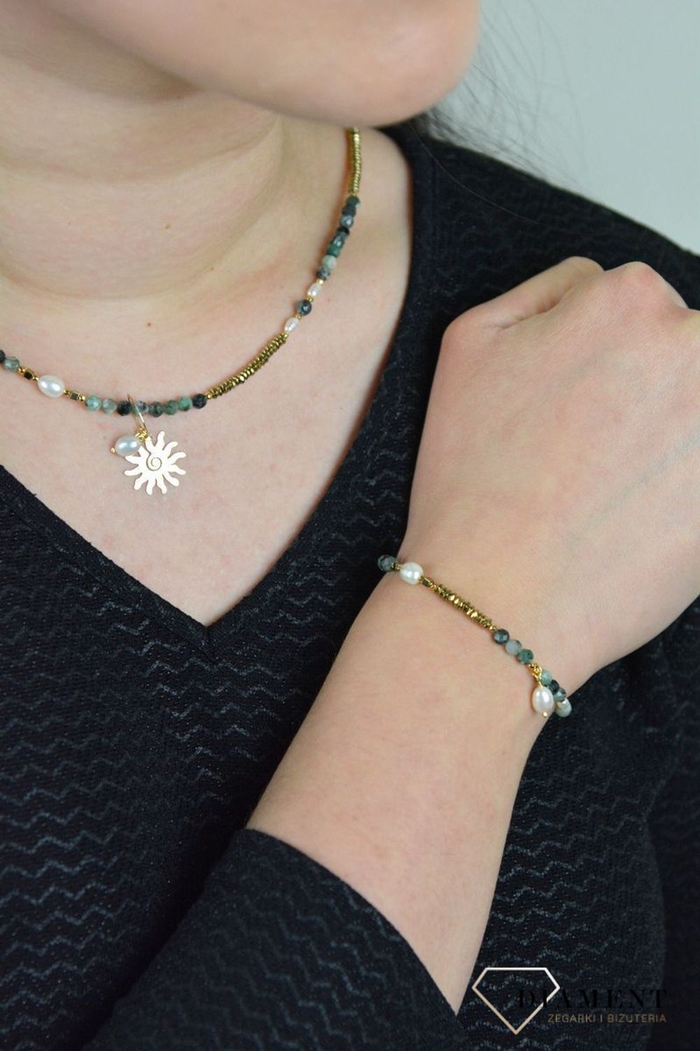 Bransoletka damska szmaragd, perła, hematyt DIA-BRA-4875-925.jpg