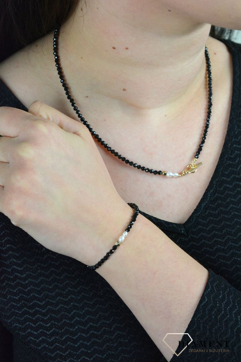 Bransoletka damska kamienie naturalne turmalin,perła,hematyt DIA-BRA-4884-925.jpg