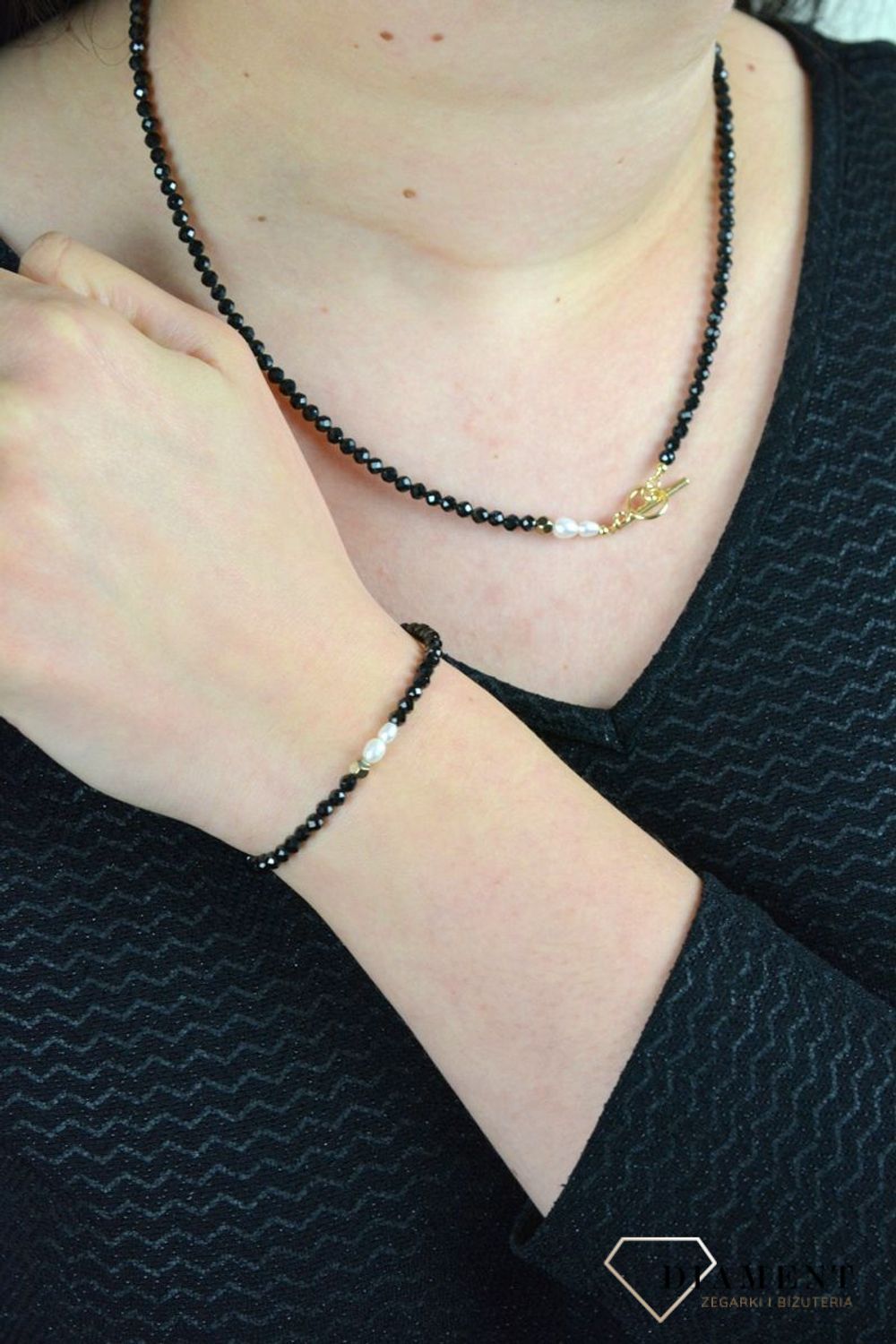 Bransoletka damska kamienie naturalne turmalin,perła,hematyt DIA-BRA-4884-925.jpg
