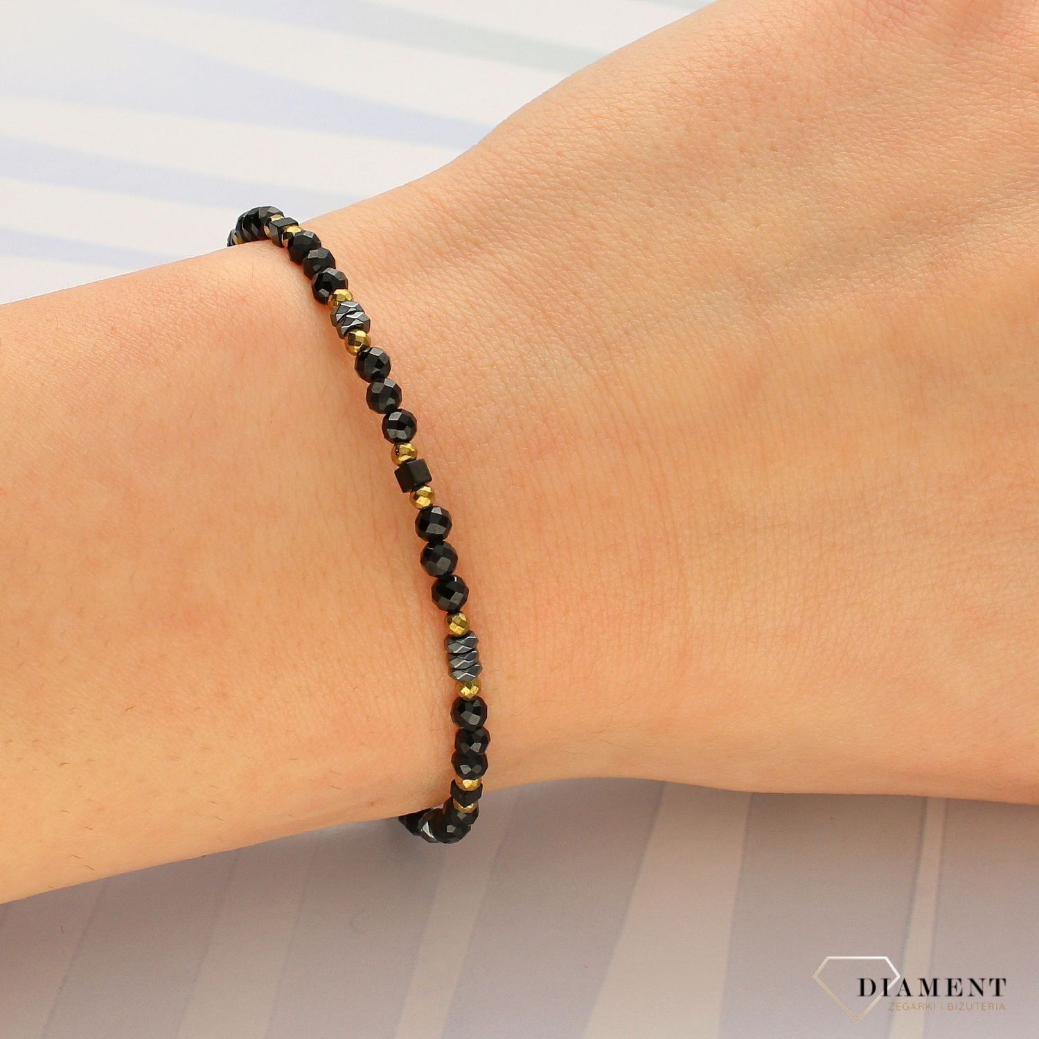 Bransoletka damska kamienie naturalne turmalin, hematyt DIA-BRA-4902-925 (1).jpg
