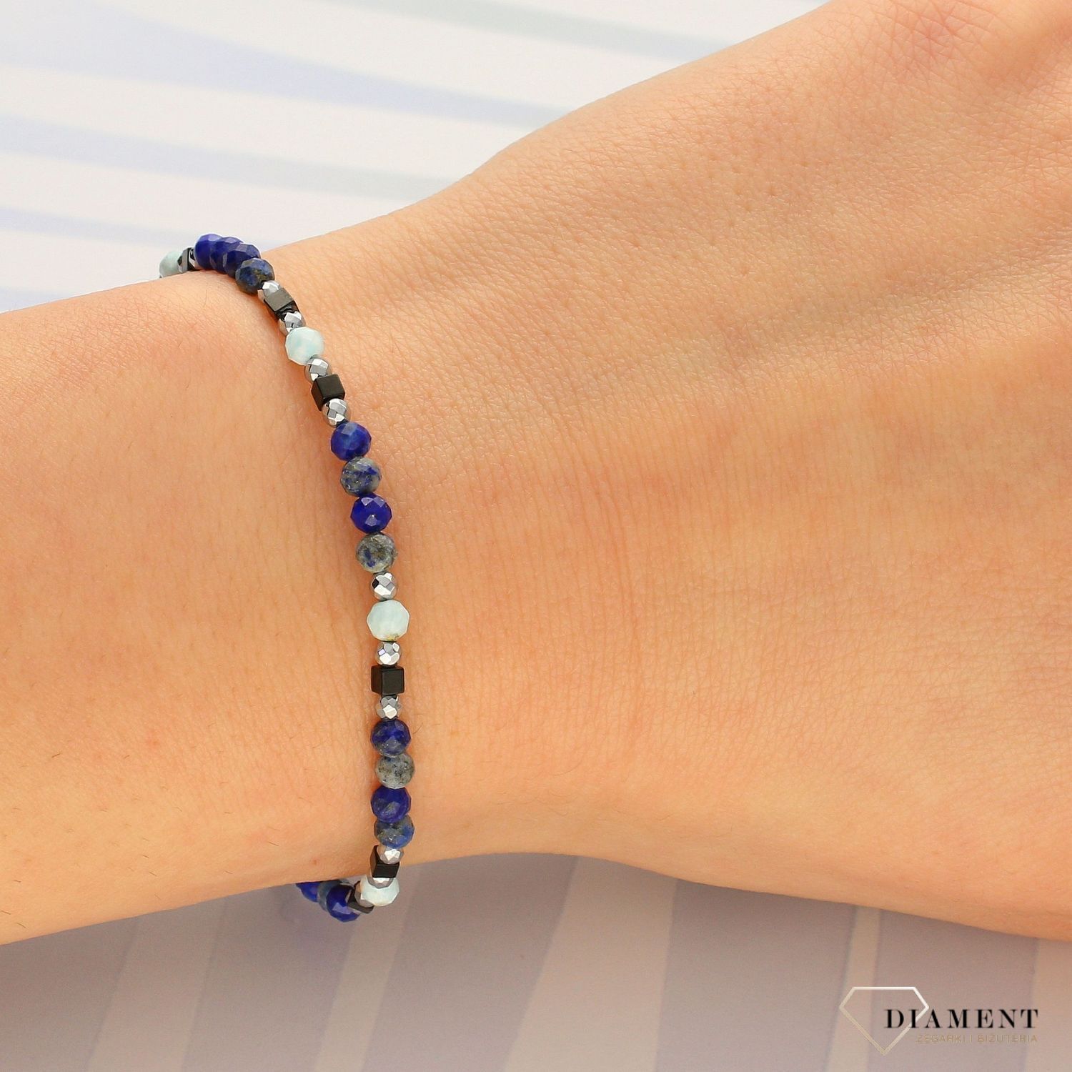 Bransoletka 'Odcienie błękitu' lapis, larimar, hematyt DIA-BRA-4903-925 (1).jpg