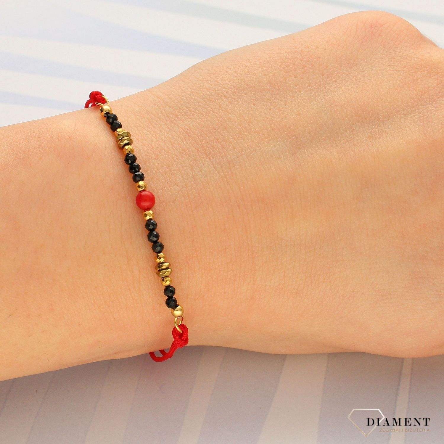 Bransoletka kamienie naturalne turmalin, koral, hematyt na sznureczku DIA-BRA-4908-925 (1).jpg
