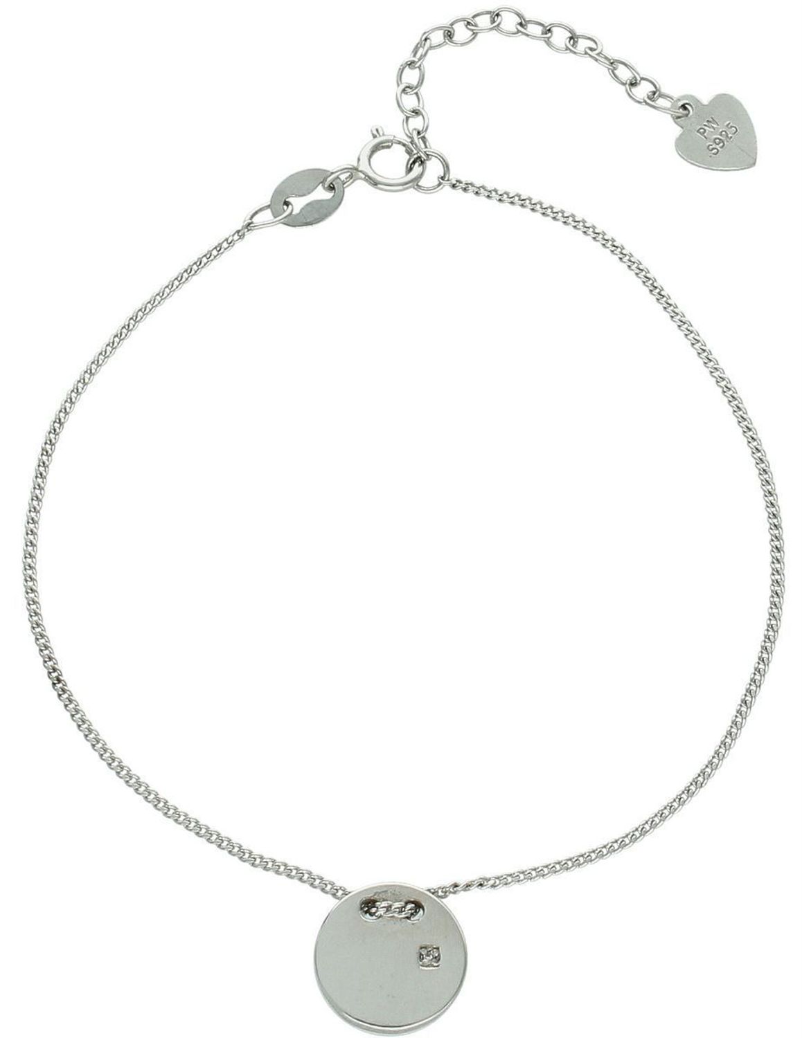 Delikatna bransoletka damska celebrytka ze srebra 925 z zawieszką – kółkiem z brylantem (1,0 cm). Długość 17 + 3 cm, waga 1,90 g, zapięcie na karabińczyk. Model DIA-BRA-4943-925 – 1.jpg