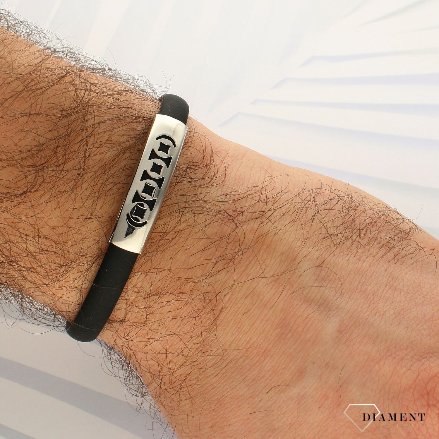 Bransoletka dla mężczyzny Czarny silikon z ozdobną blaszką DIA-BRA-5001-STAL (1).jpg