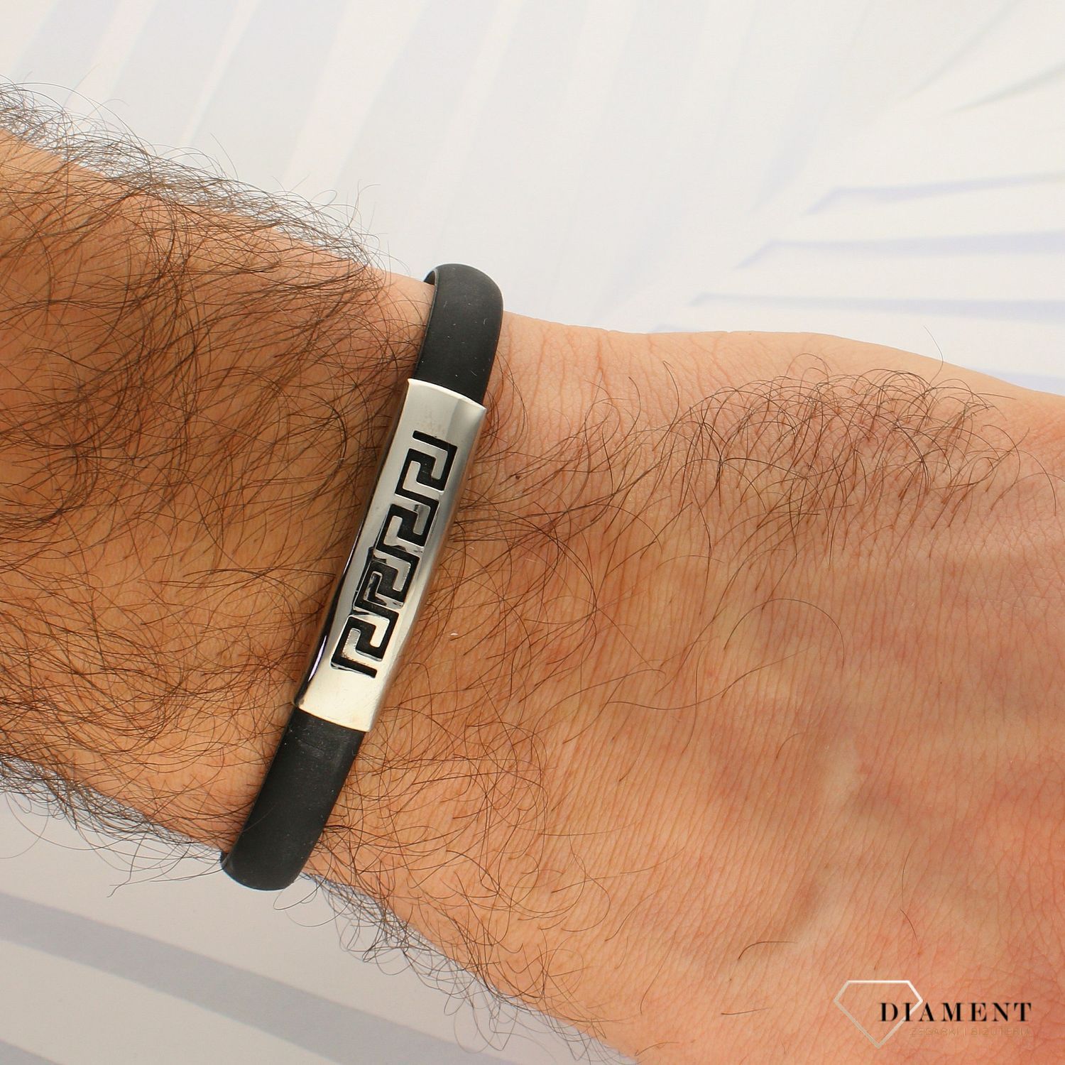 Bransoletka dla mężczyzny Czarny silikon z ozdobną blaszką Droga grecka DIA-BRA-5002-STAL (1).jpg