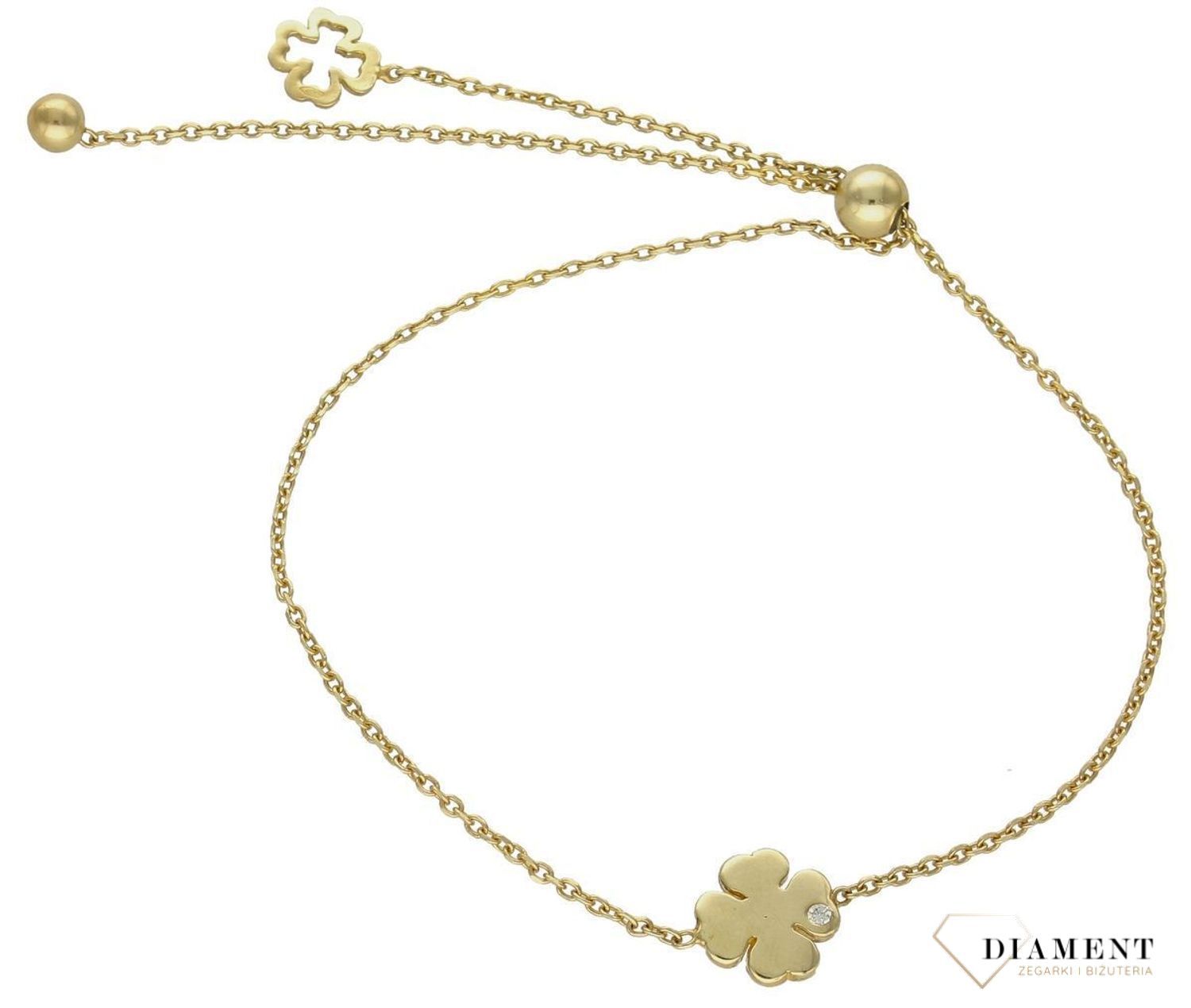 Srebrna bransoletka damska pozłacana Koniczyna  DIA-BRA-5065-925as.jpg