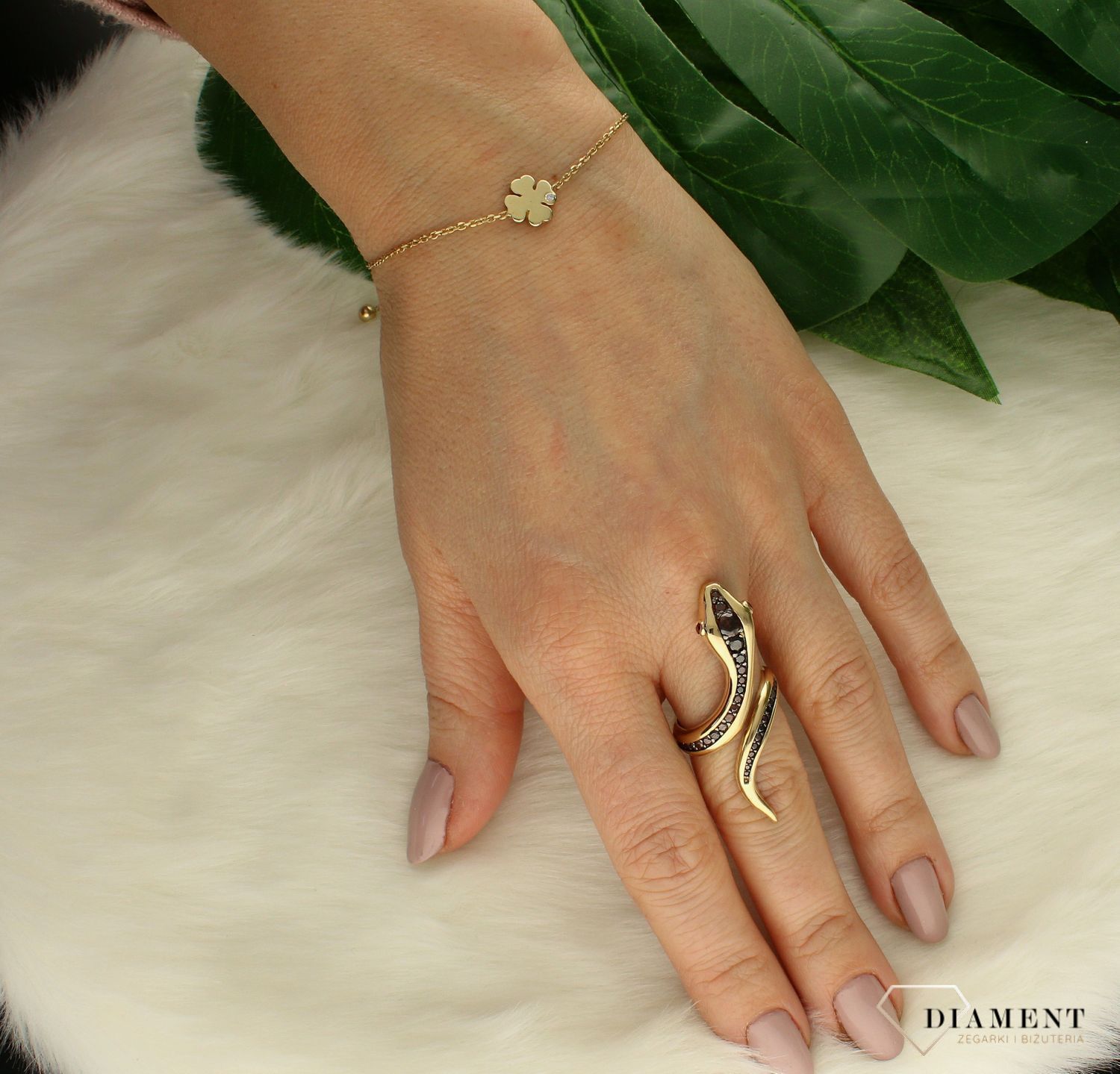 Srebrna bransoletka damska pozłacana Koniczyna  DIA-BRA-5065-925as.jpg